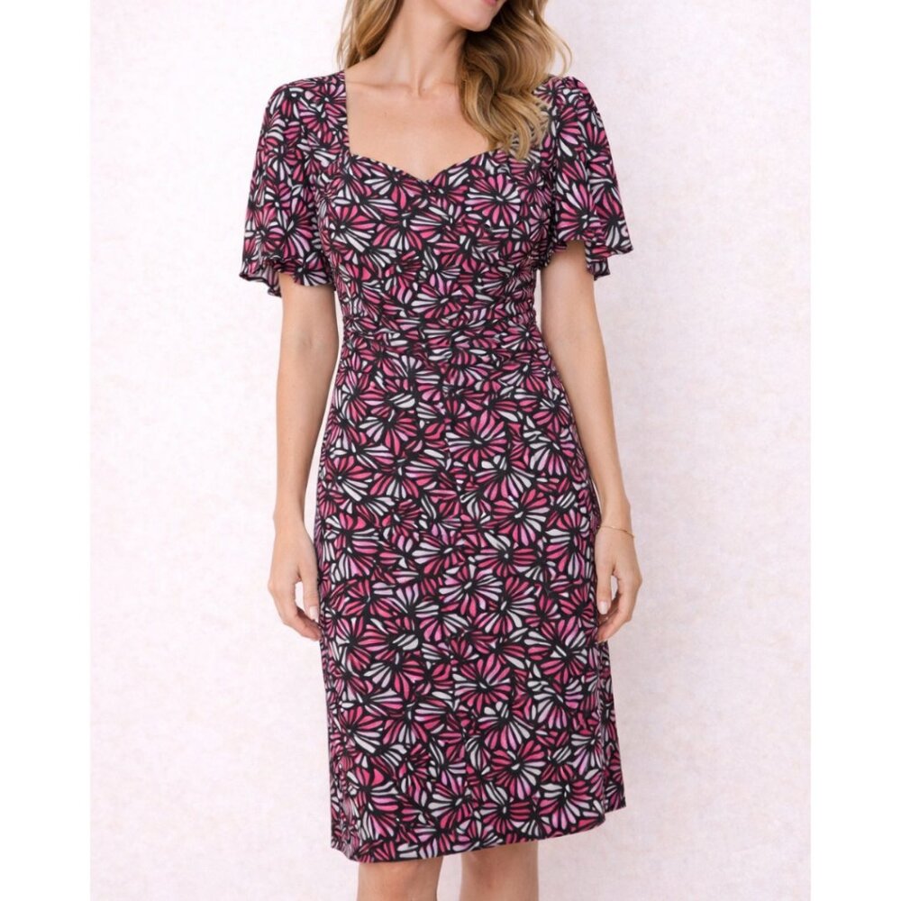 ELEMENTZ Printed Sweetheart Midi Dress with Flutter Sleeves Size Large